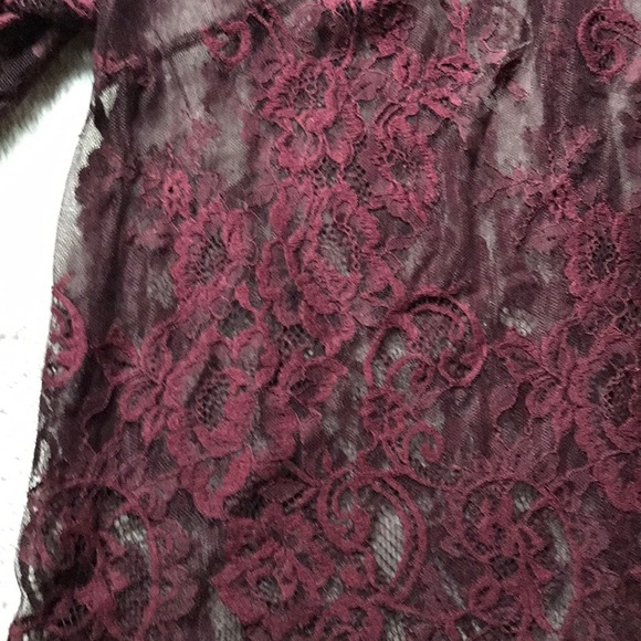 NWOT Sheer, Lace Maroon Top - Picture 3 of 6
